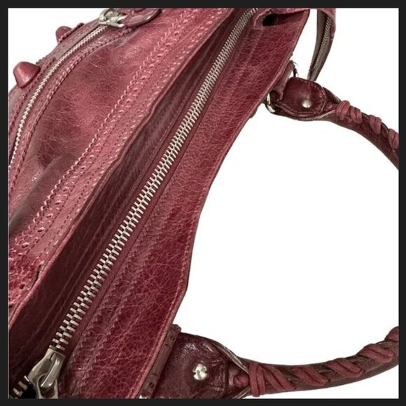 Balenciaga Burgundy City Bag Medium Giant hardware Brogue Purse Satchel - Picture 12 of 15